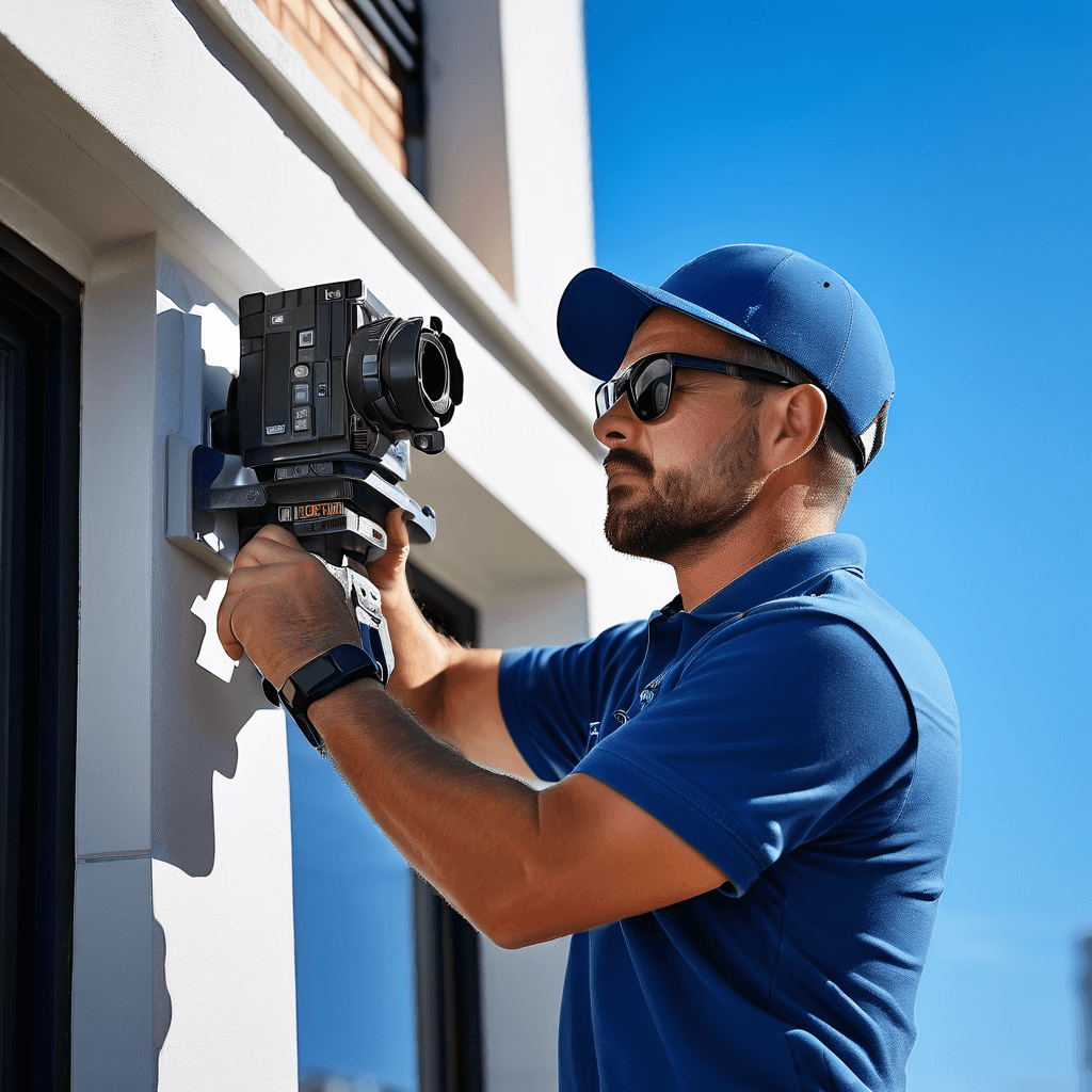 Vodotech technician installing security camera